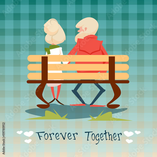 Senior Couple Sitting On Bench Forever Together Grandparents Day Greeting Card