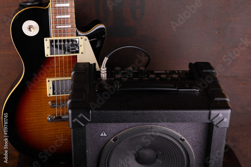 Electric Guitar and Amplifier Vintage Close Up. All for Rock.