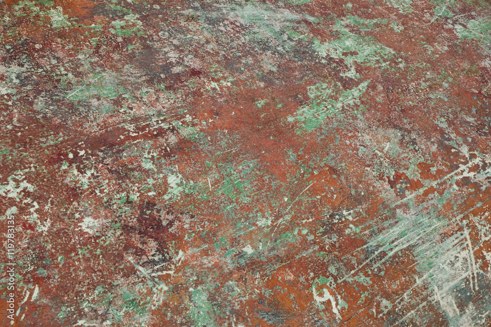 detail of red-green worn down boat painting detail of red-green worn down boat painting