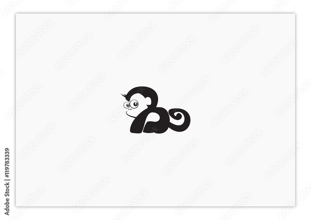 Fototapeta premium Little Adorable Monkey - Based on number 3 as monkey's body