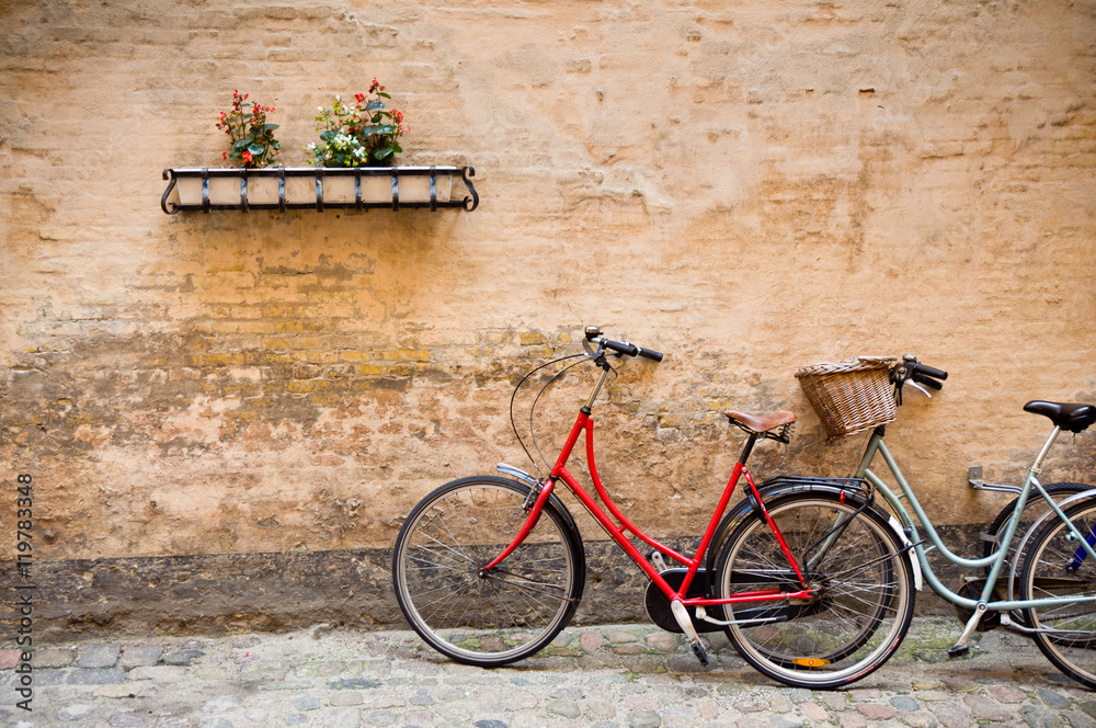 picturesque scene with bicycles, Copenhagen, Denmark