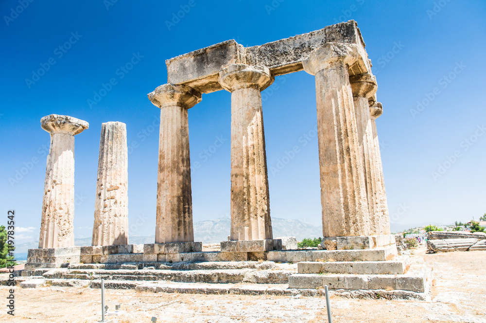 Ruins of ancient temple in Corinth, Greece - archaeological site