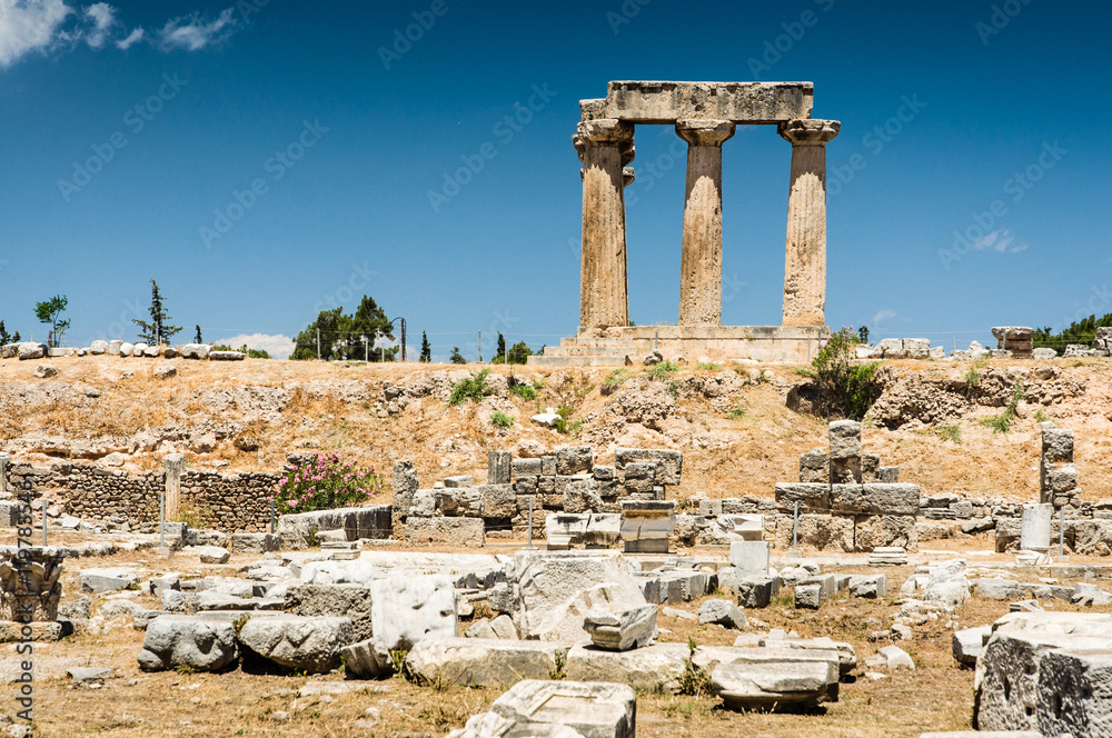 Ruins of ancient temple in Corinth, Greece - archaeological site