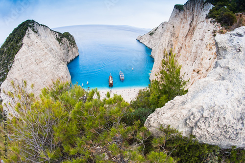 Famous Navagio beach, Zakynthos, Greece, from unusual perspective