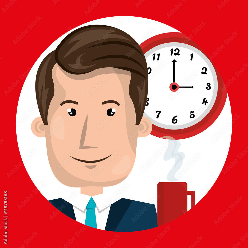 man clock cup coffee vector illustration design man clock cup coffee vector illustration design