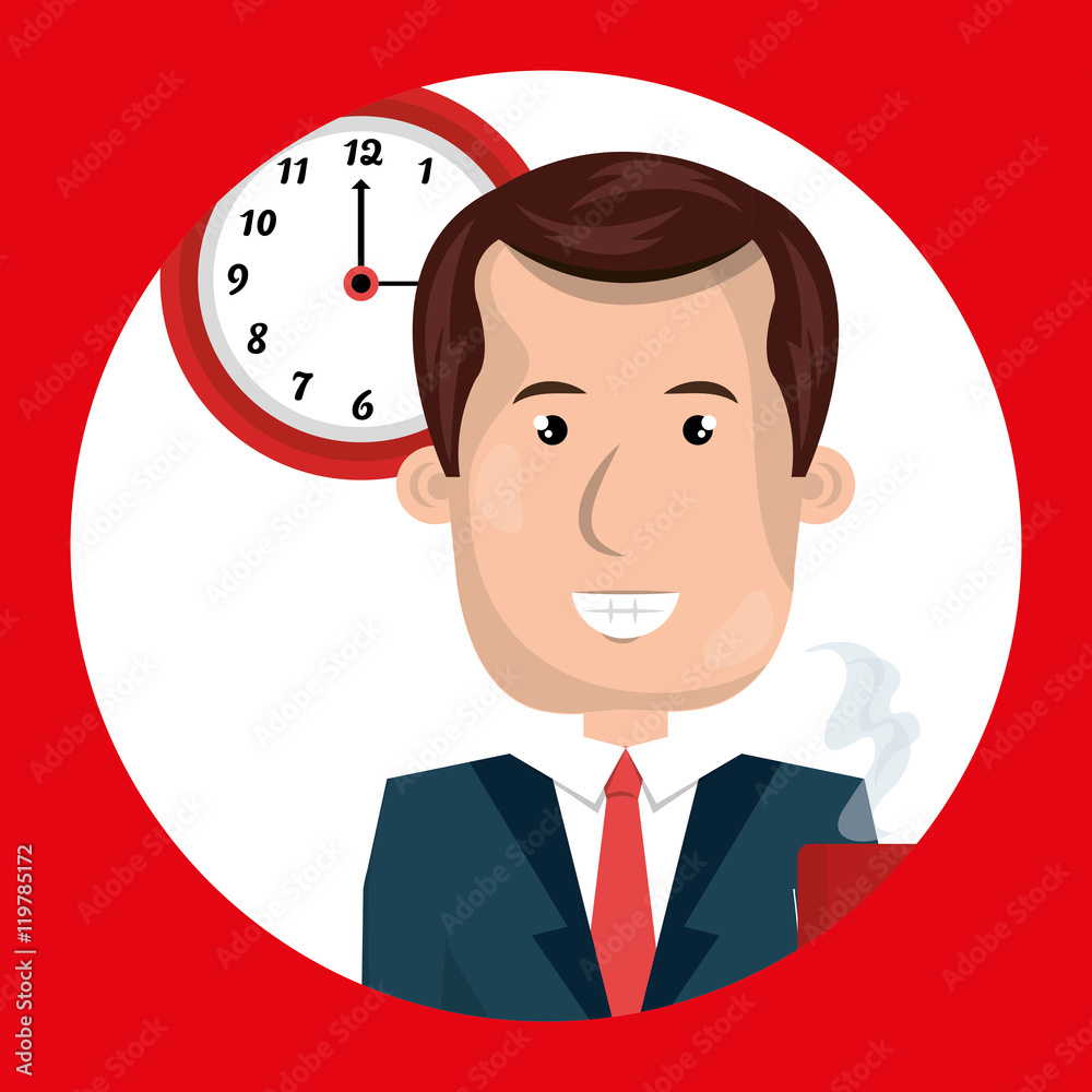 man clock cup coffee vector illustration design man clock cup coffee vector illustration design