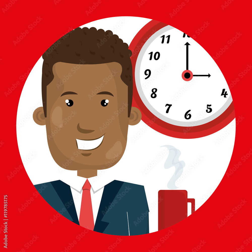 man clock cup coffee vector illustration design man clock cup coffee vector illustration design