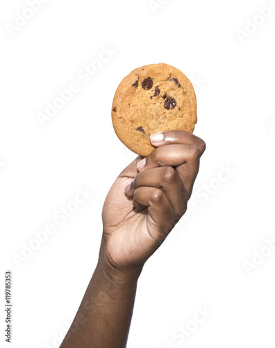 hand holding chocolate chip cookie