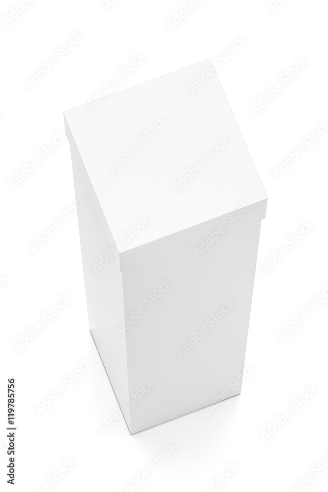 White tall vertical rectangle blank box with cover from top angle. White tall vertical rectangle blank box with cover from top angle.