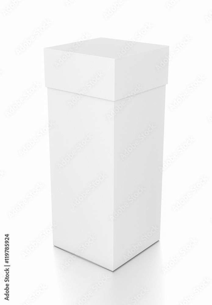 White vertical rectangle blank box with cover from top side angle. White vertical rectangle blank box with cover from top side angle.