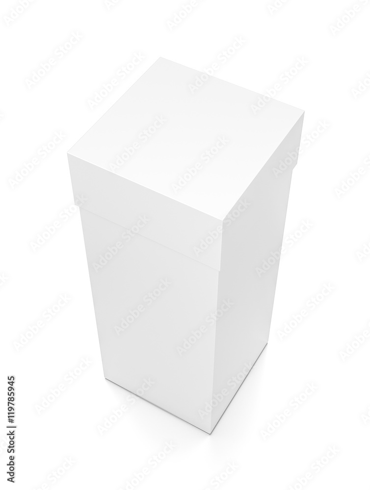 White vertical rectangle blank box with cover from top side angle. White vertical rectangle blank box with cover from top side angle.