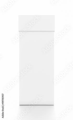 White vertical rectangle blank box with cover from front angle.