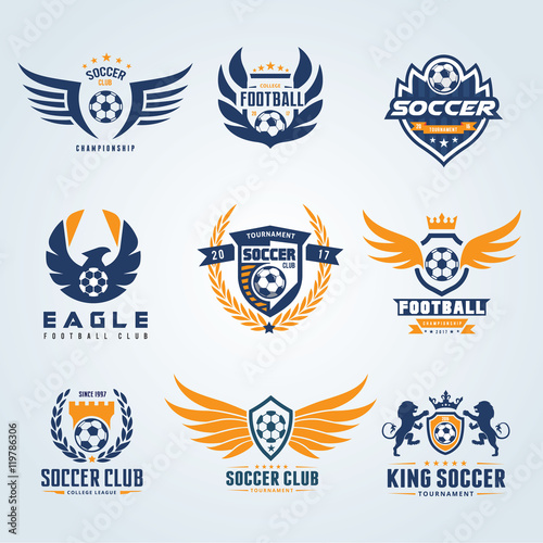 Set of Football and soccer college vector logo template