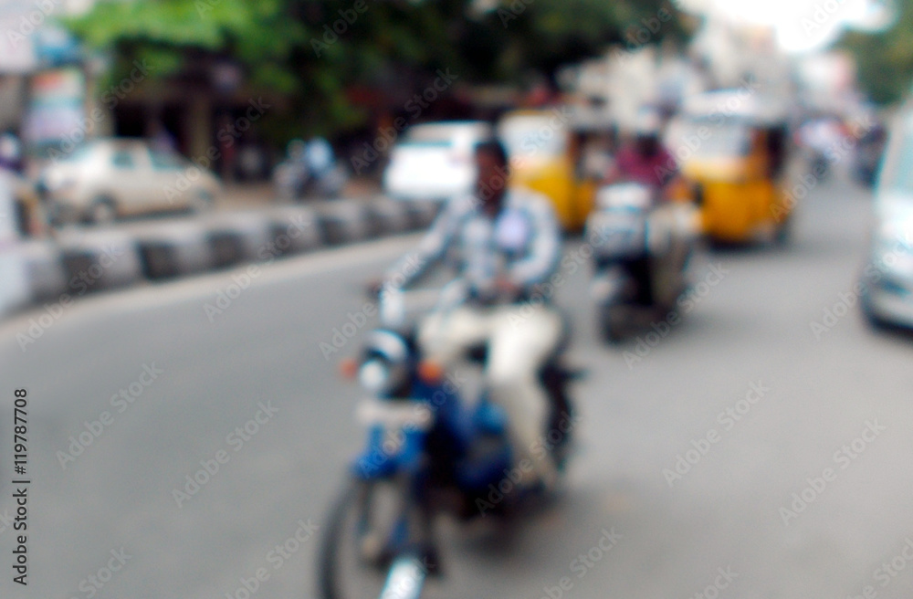 Blurred view of traffic on road,India Blurred view of traffic on road,India