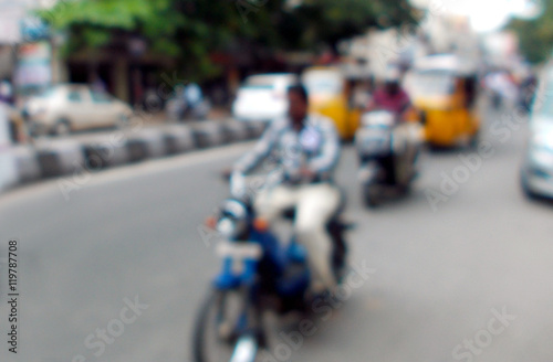Blurred view of traffic on road,India