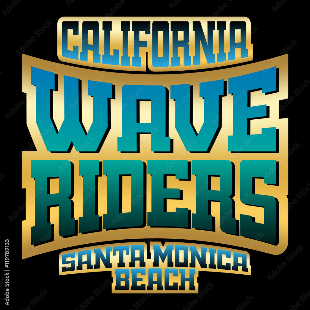 T shirt typography graphics Wave Riders. California beach retro ...