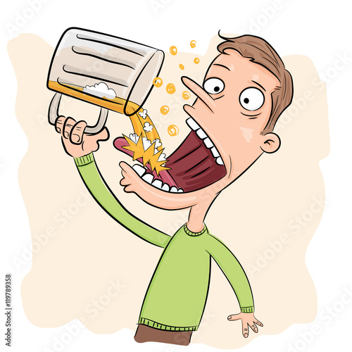 man drinking jug of  beer