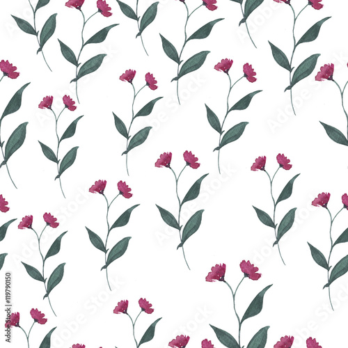 Seamless pattern with wild flowers painted by watercolor. Hand drawn illustration.