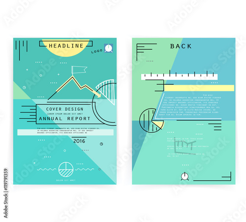 Cover design annual business report. Creative presentation templates. Vector design for brochures, flyers, cards. Modern flat line style, layout in A4 size