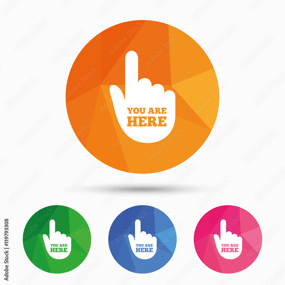 You are here sign icon. Info speech bubble. You are here sign icon. Info speech bubble.