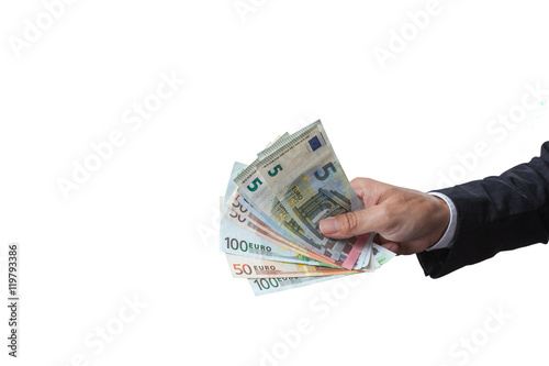 Business man holding bank notes.