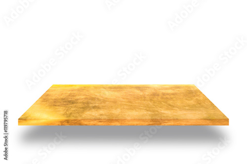 GEmpty top of gold metal table on white background. can be used