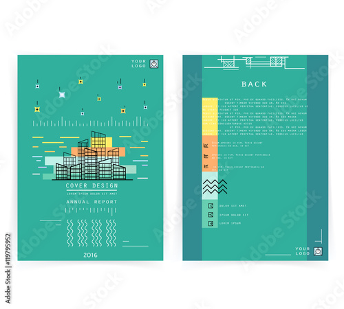 Cover design annual business report. Creative presentation templates. Vector design for brochures, flyers, cards. Modern flat line style, layout in A4 size