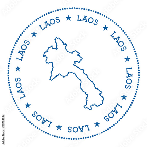 Lao People's Democratic Republic vector map sticker. Hipster and retro style badge with Lao People's Democratic Republic map. Minimalistic insignia with round dots border.