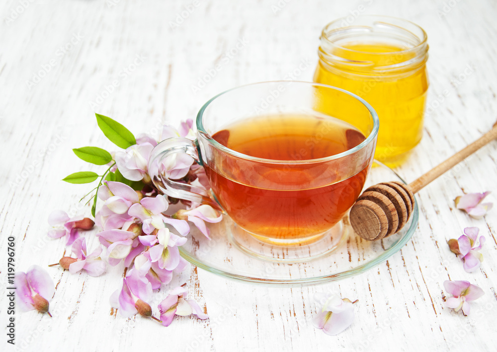 tea and honey with acacia blossoms tea and honey with acacia blossoms