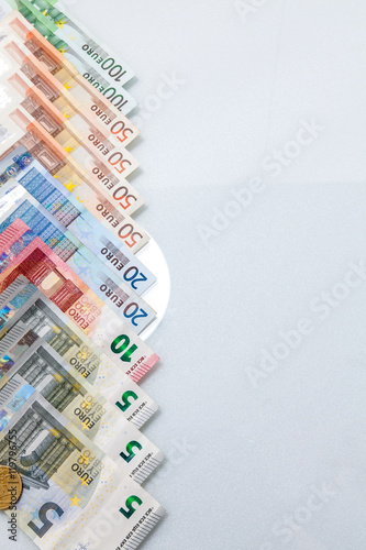 Stack of Euro banknotes .