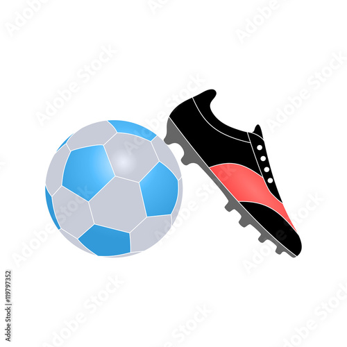 Soccer boot and ball on white background. Vector illustration