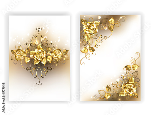 white design with golden roses