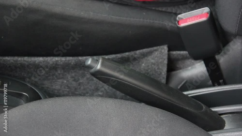 Hands Pulling Handbrake Of A Car Footage