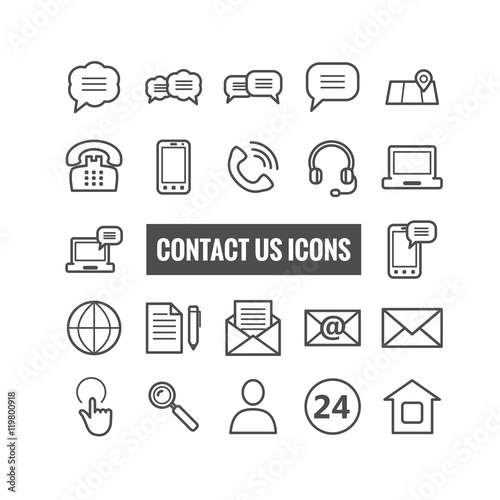 Collection of outline contact us icons. Thin icons for web, mobile apps, print design