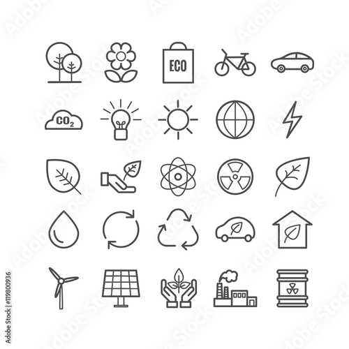 Collection of outline ecology icons. Linear eco icons for web and mobile apps 