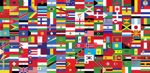 Flags of the world and map on white background. illustration.