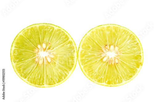 half of lemon lime on white background.