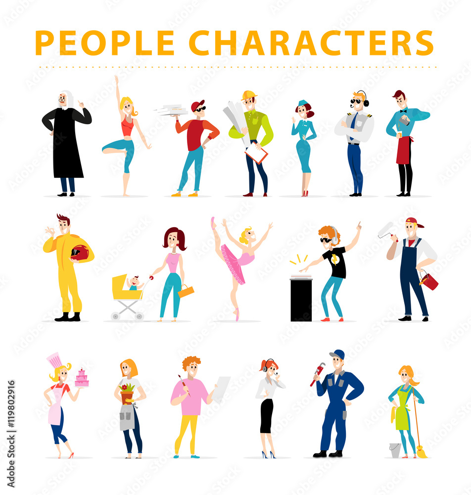 Vector flat people characters portraits isolated on white background set