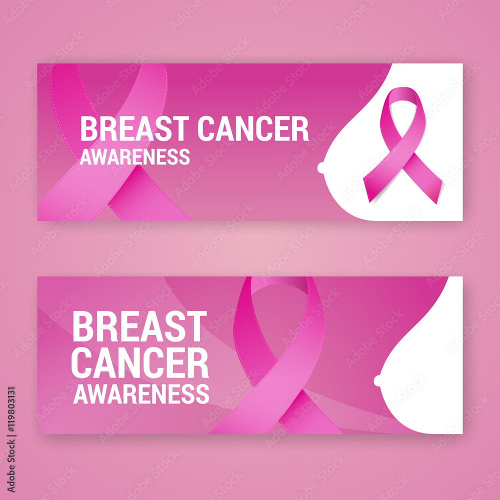 National breast cancer awareness banner design with pink ribbon symbol. Fit for social media page cover. Vector illustration