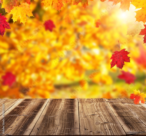 Autumn background with empty planks