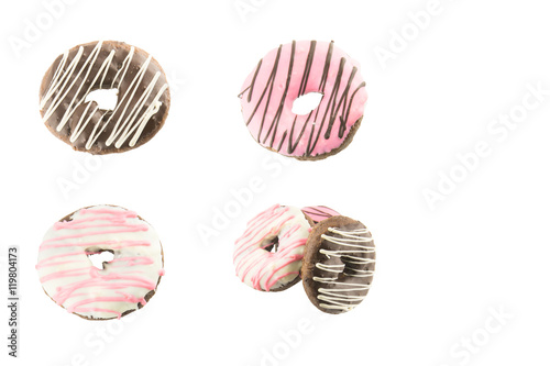 Donut strawberry chocolate milk isolated on a White Background