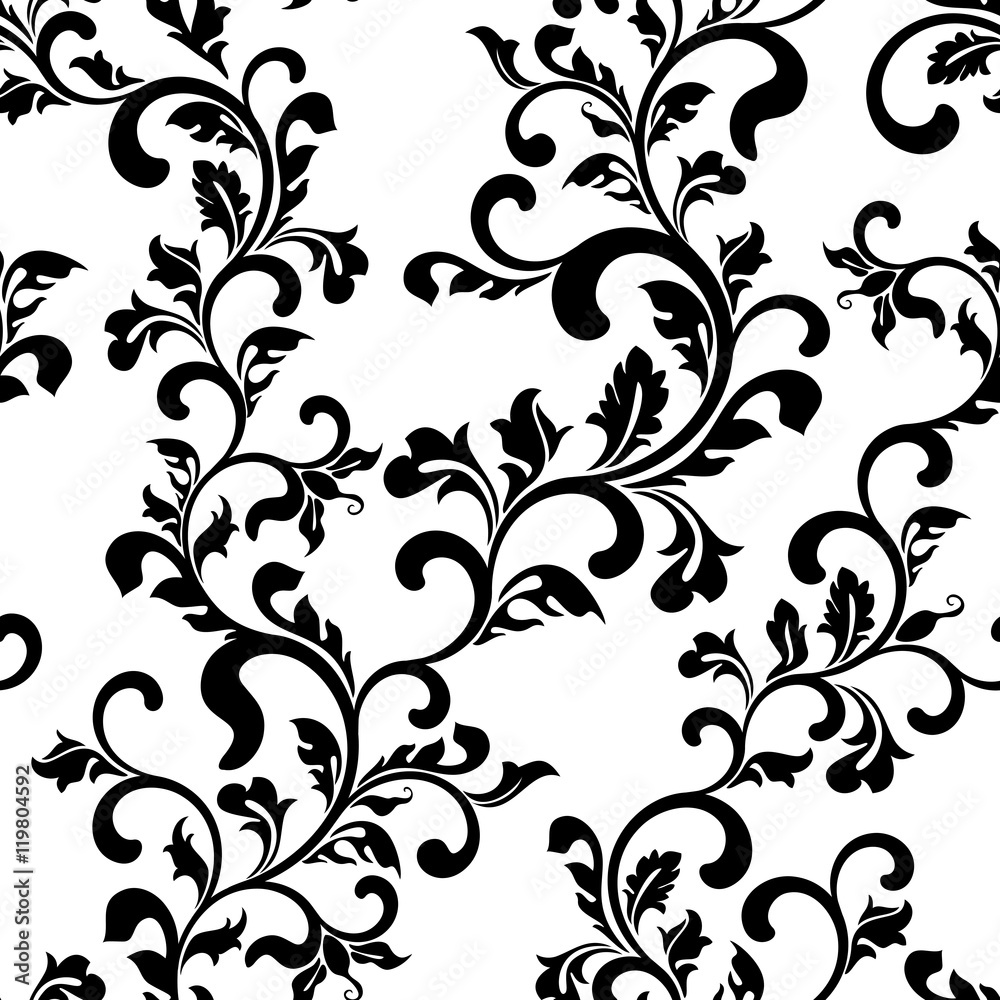 Seamless floral pattern on a white background. The pattern can be used for printing on textiles, wallpaper, packaging Seamless floral pattern on a white background. The pattern can be used for printing on textiles, wallpaper, packaging