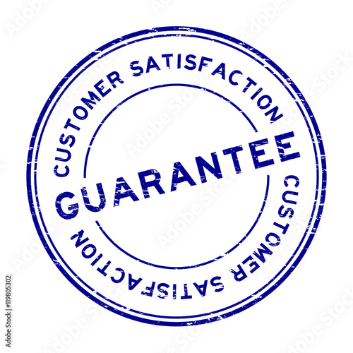 Grunge blue guarantee and customer satisfaction rubber stamp on w