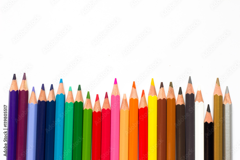 Row of color pencil on white background Row of color pencil on white background