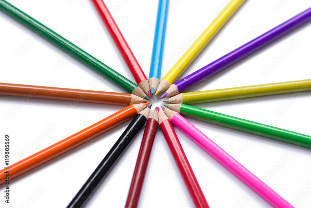 Many different colored pencils on white background Many different colored pencils on white background