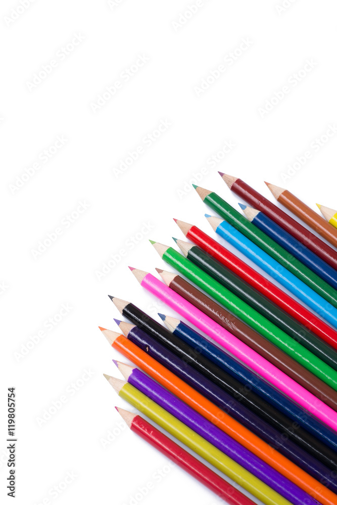 Colour pencils isolated on white background close up Colour pencils isolated on white background close up