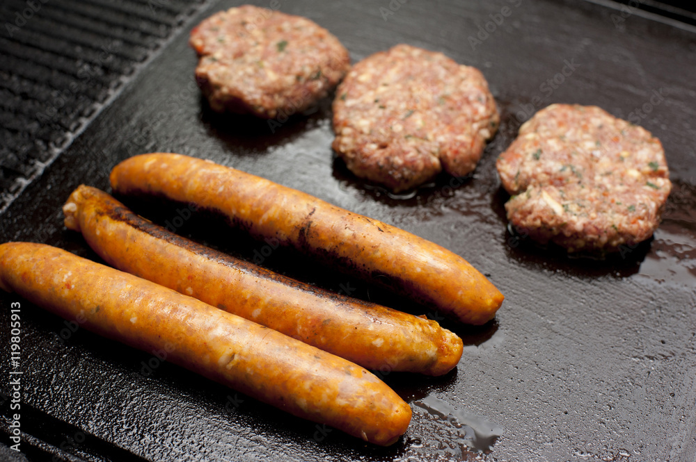 Raw meat rissoles and sausages Raw meat rissoles and sausages