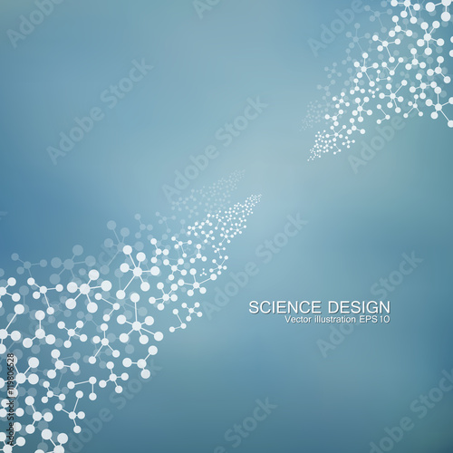 Structure molecule of DNA and neurons. Structural atom. Chemical compounds. Medicine, science, technology concept. Geometric abstract background. Vector illustration for your design.