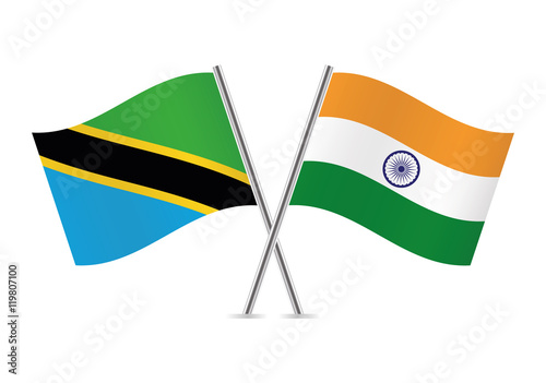 Tanzania and Indian  flags. Vector illustration.
