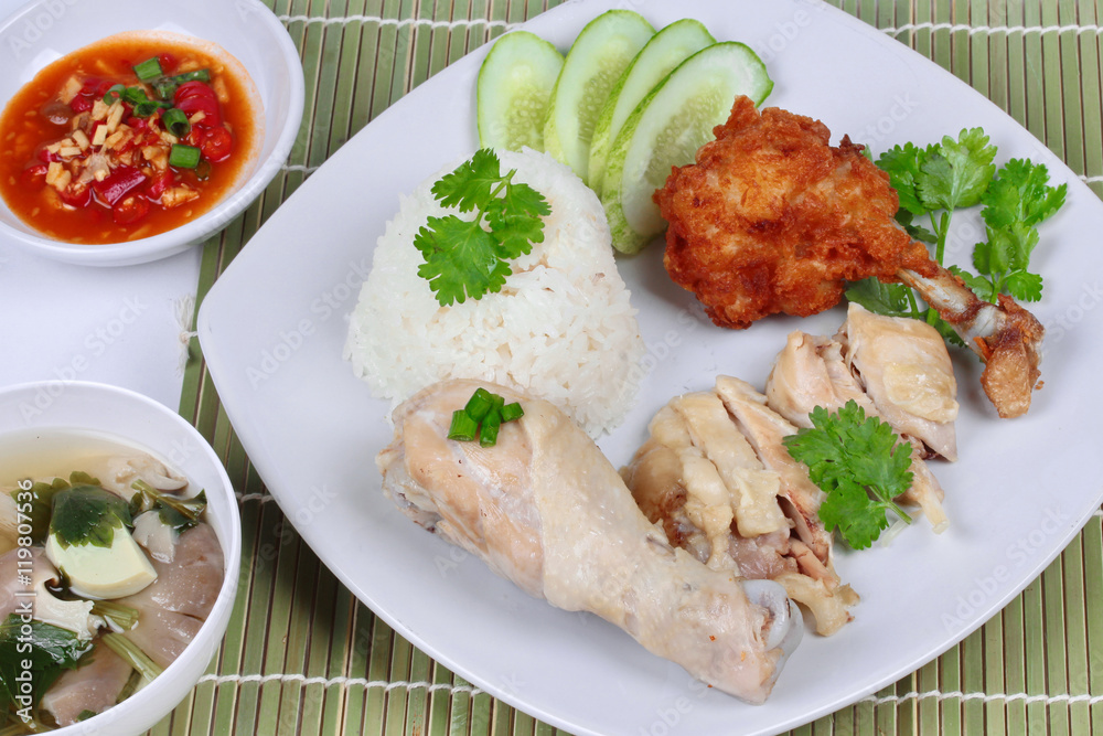 Streamed oily rice and streamed chicken as Streamed oily rice and streamed chicken as